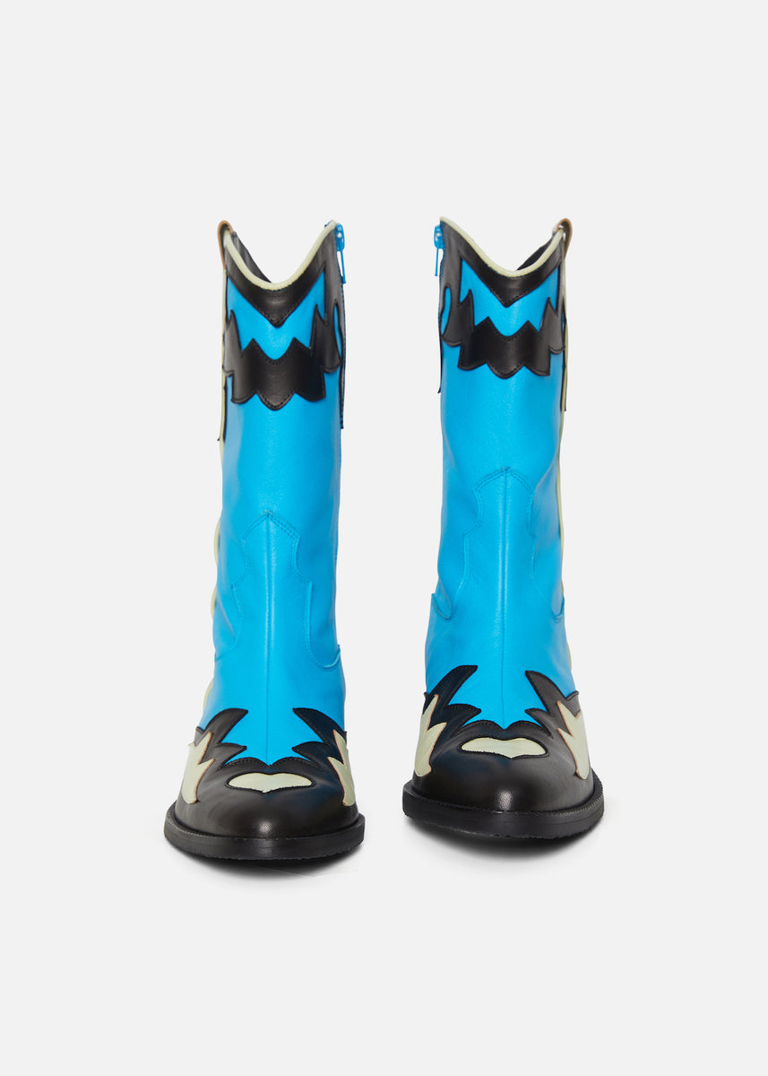 Dora Boots Blue Black Cream Molly Goddard