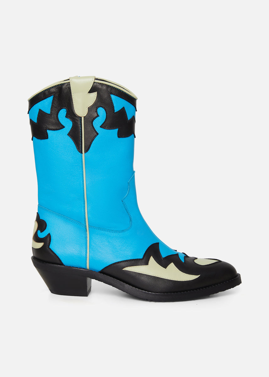 Dora Boots Blue Black Cream Molly Goddard